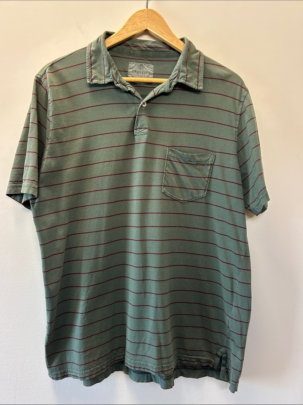 Hartford Green Polo with Thin Red Stripes